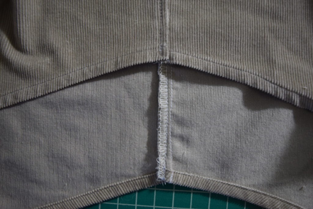 side seams pressed to the back and topstitched