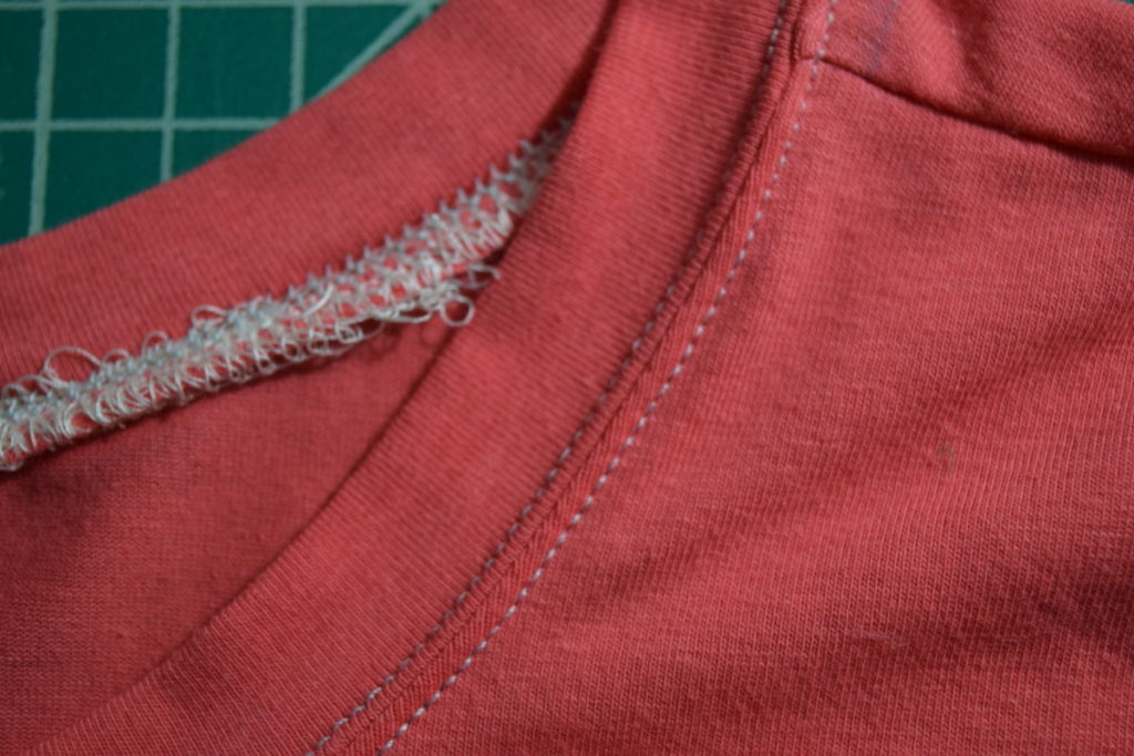 close up of double needle stitching on collar