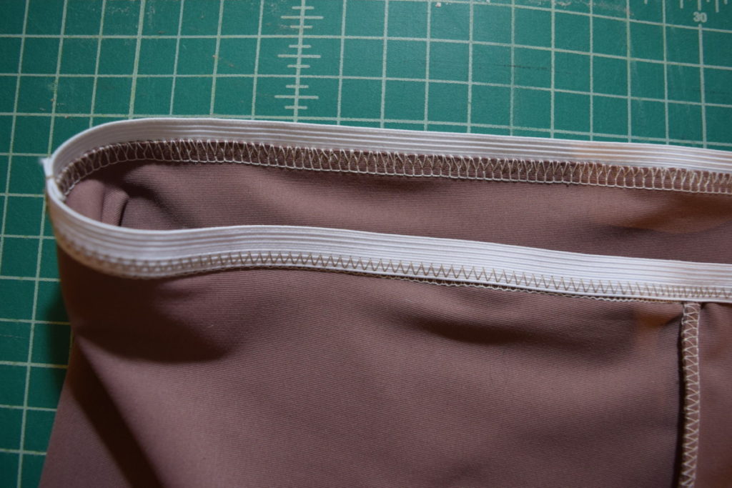 elastic sewn to legging waistband closeup