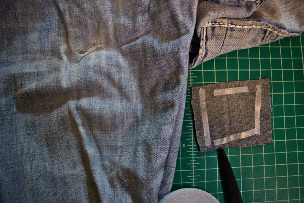 basting tape on the back of the denim patch