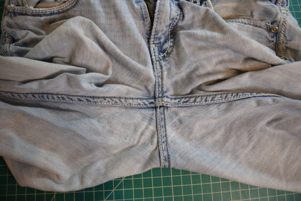 invisible patching of the back crotch of jeans