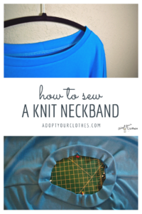 pinterest graphic showing sewing a knit neckband