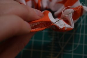 hand sewing a scrunchie closed step 1