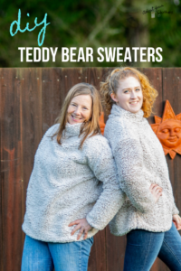 diy teddy bear sweaters pinterest graphic with turquoise words