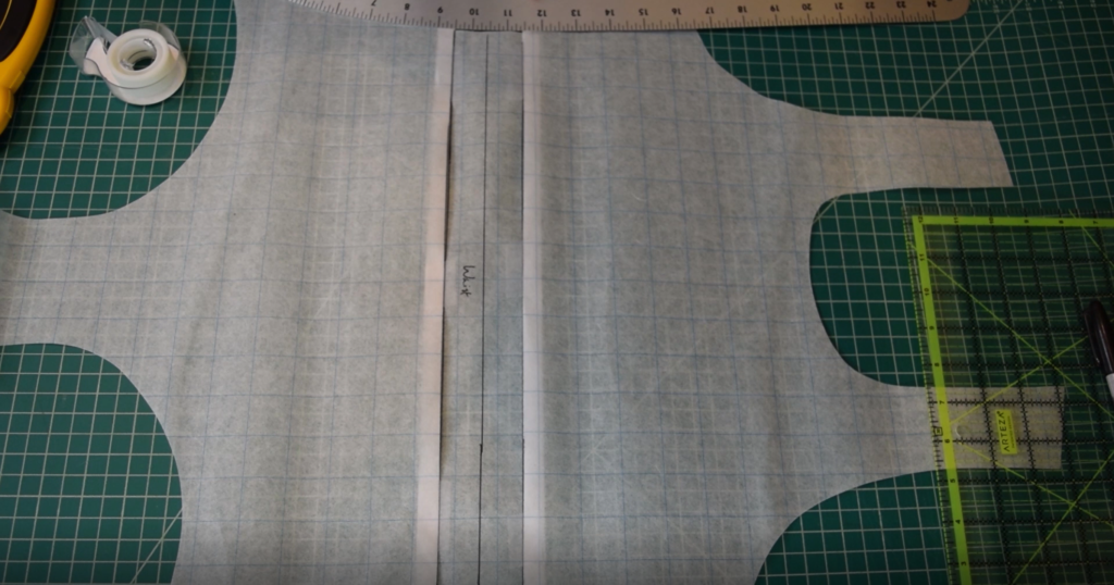 trueing up the edges of the shortened one piece swimsuit pattern