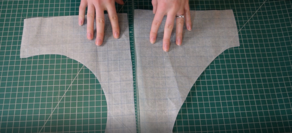 a bikini bottoms pattern traced and cut out